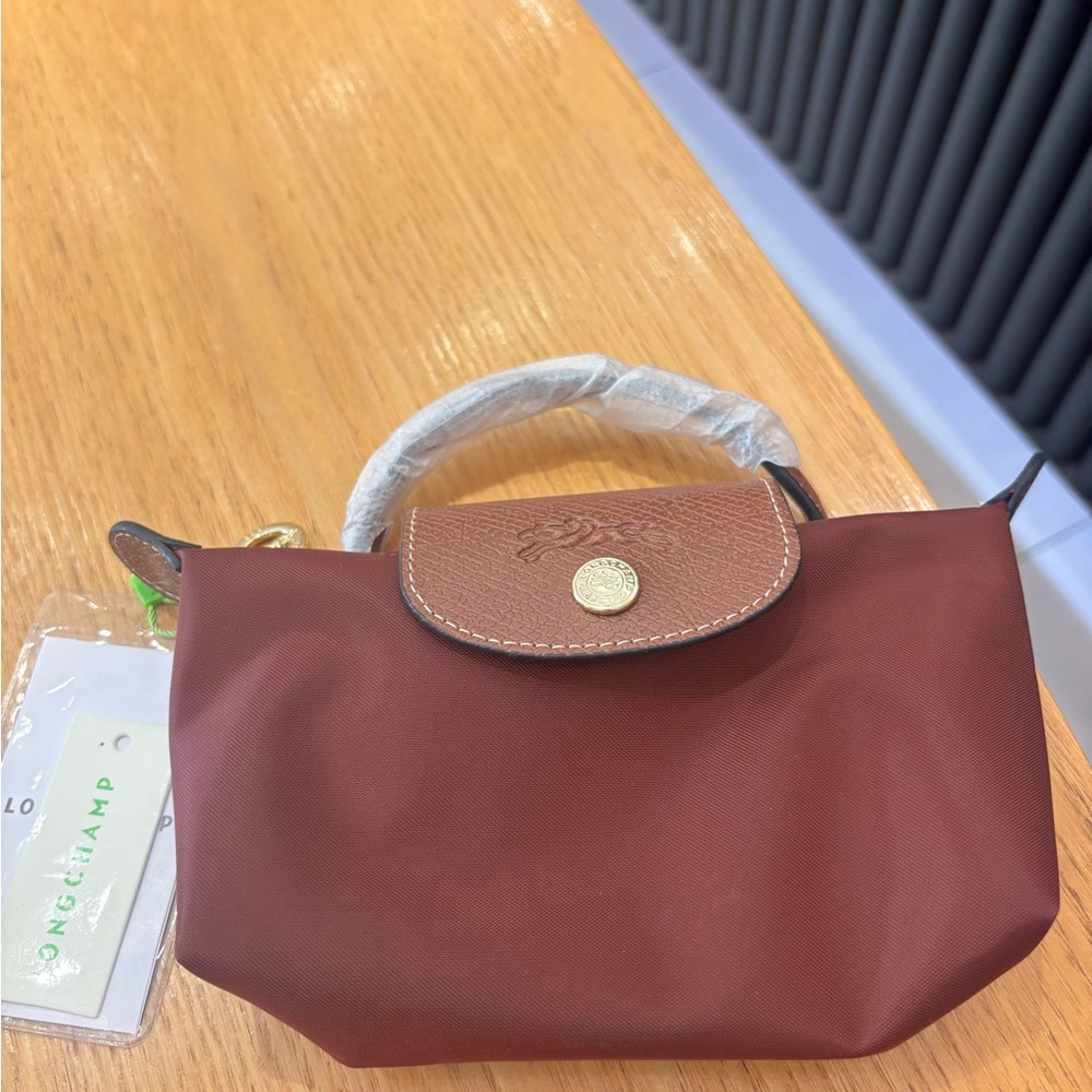 Longchamp Mini Tote in Brick Red with Brown Leather Flap
